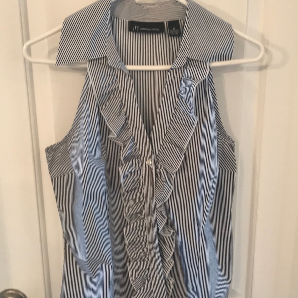 INC sleeveless blouse blue pinstripe size 12